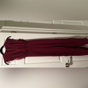 Burgundy jumpsuit with lace details
